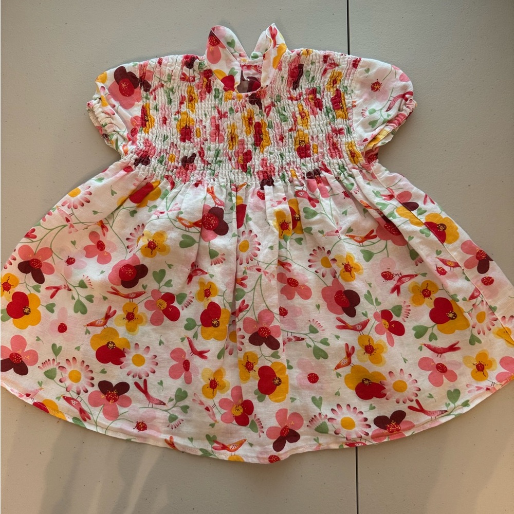 Catimini Floral Smocked Dress Linen & Cotton 3A/94
